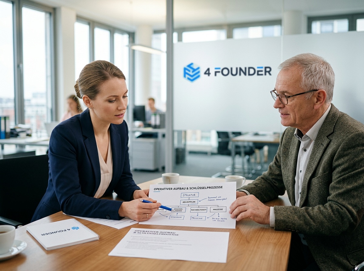 Gründerin und Berater prüfen nächste Schritte für eine arbeitsfähige Organisation