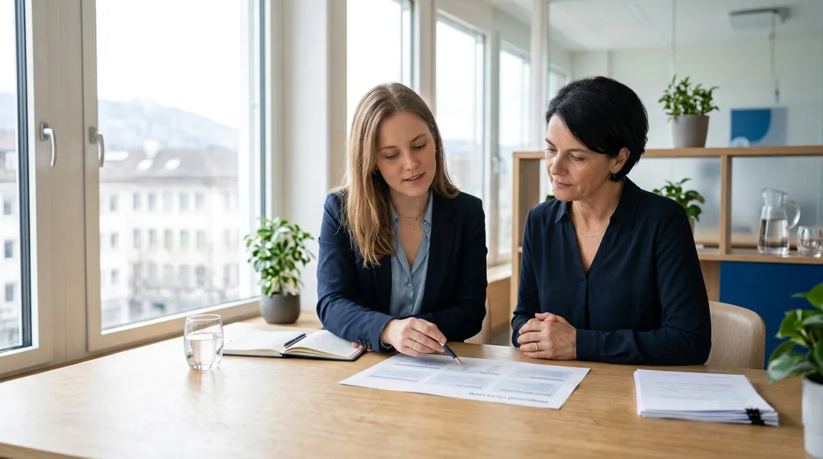 Beraterin bespricht das unverbindliche Angebot mit der Unternehmerin