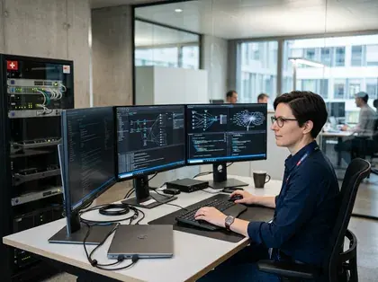 IT-Fachperson bei der Arbeit an digitalen Systemen