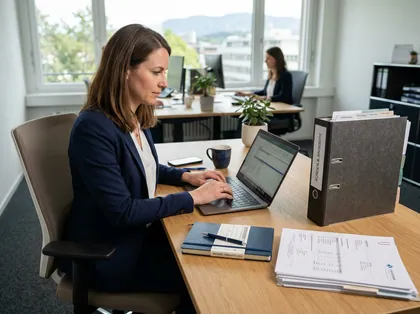 Arbeitsplatz mit Kunden- und Auftragsübersicht am Bildschirm
