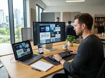 Entwicklerin arbeitet am digitalen Auftritt einer Website