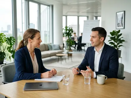 Bewerbungsgespräch in einem hellen, modernen Besprechungsraum