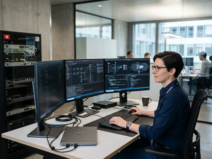 IT-Fachperson bei der Arbeit an digitalen Systemen