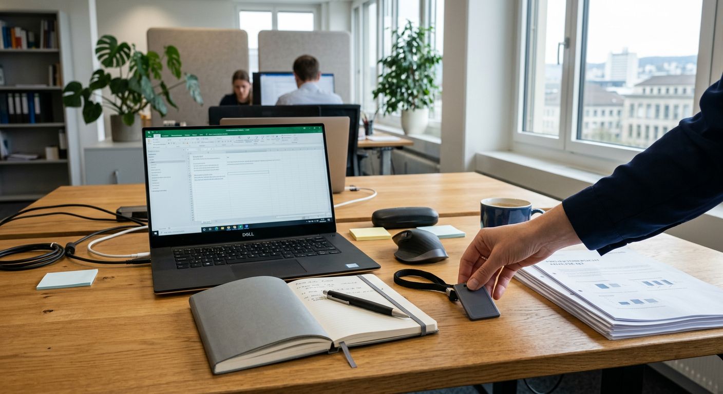 Unternehmensdomizil und Steuerort mit zugänglichem Arbeitsplatz und Geschäftsdokumenten
